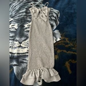 Mocha Gingham Print Smocked Fitted Self-Tie Maternity Midi Dress